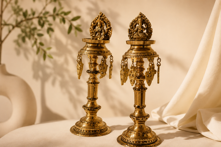 Pictures of Brass Oil Lamp from Nepal 