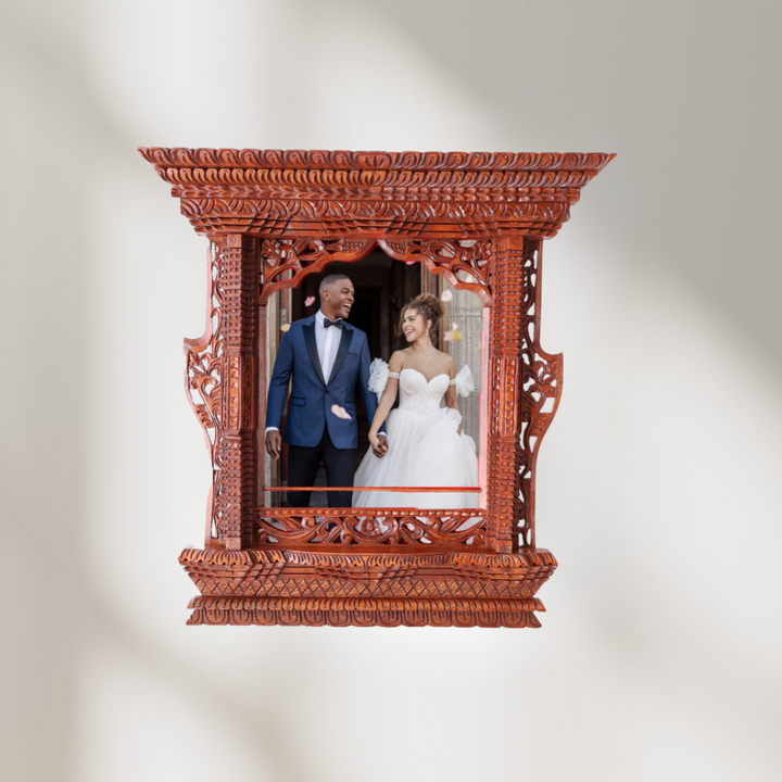 Handmade wooden frame displaying a couple kissing, ideal as a wedding keepsake or anniversary gift