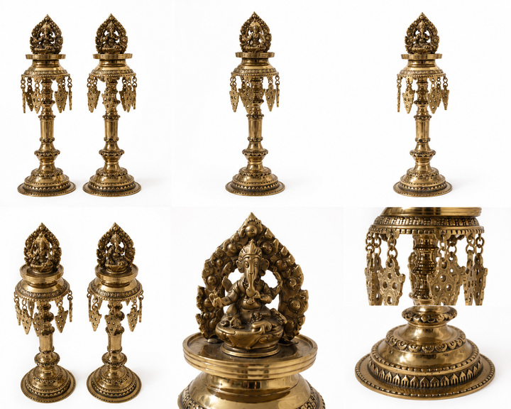 Upclose picture of Nepalese Brass Oil Lamps (Panas) 