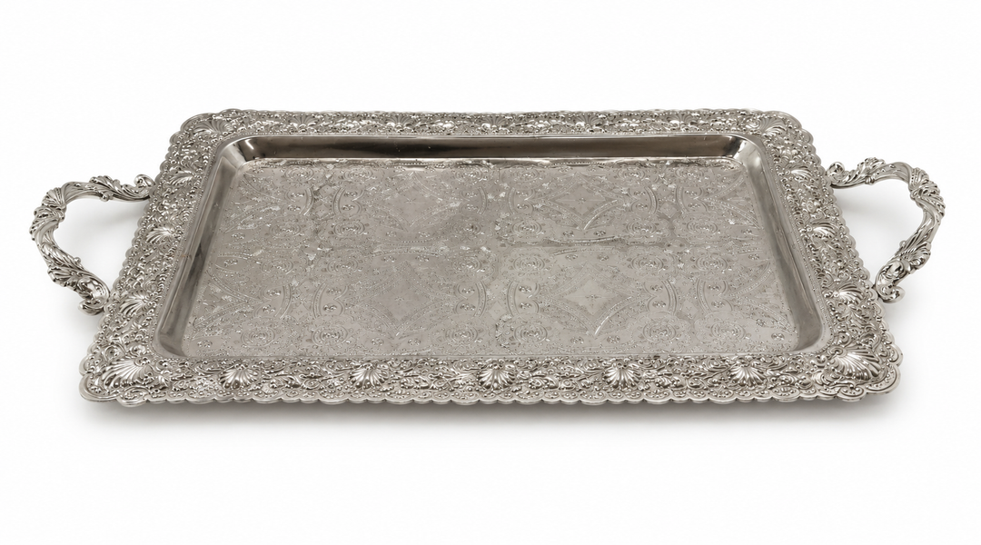 Silver-Plated Ornate Serving Tray 