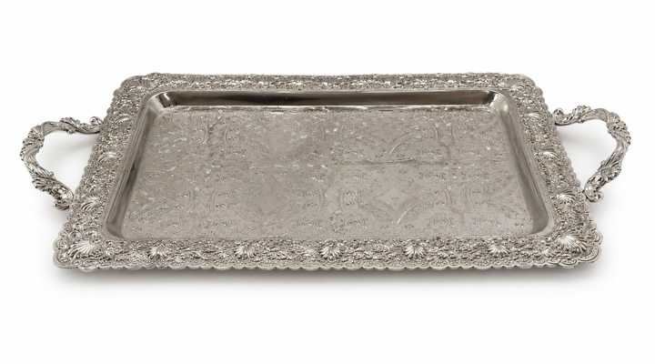Silver-Plated Ornate Serving Tray 