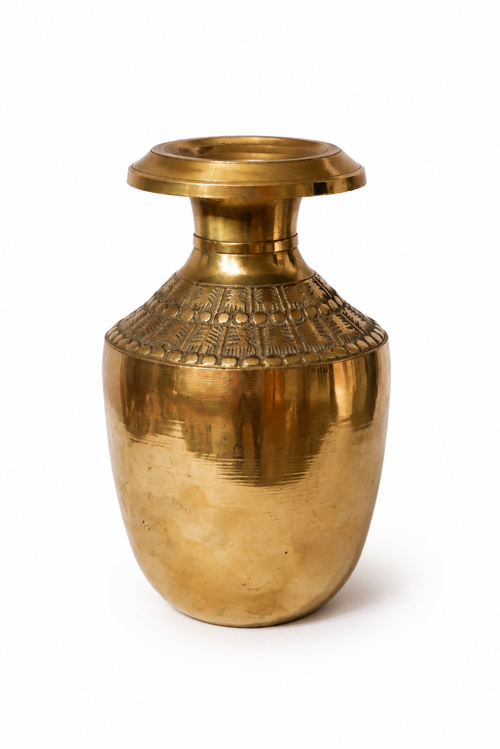 VINTAGE SOLID BRASS GEOMETRIC VESSEL- nepal 