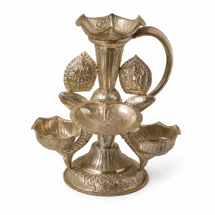 Vintage Nepalese Silver-Plated Dīpadān - TIKA DANI