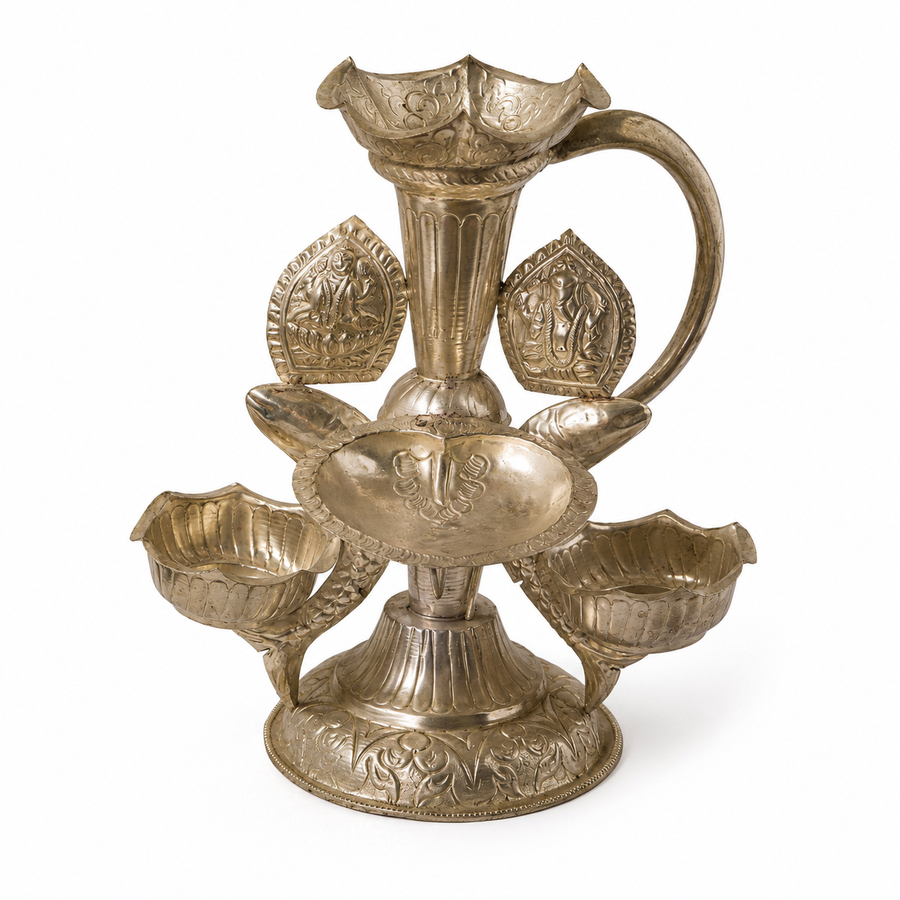 Vintage Nepalese Silver-Plated Dīpadān - TIKA DANI