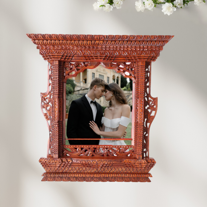 Handmade wooden frame displaying a couple kissing, ideal as a wedding keepsake or anniversary gift