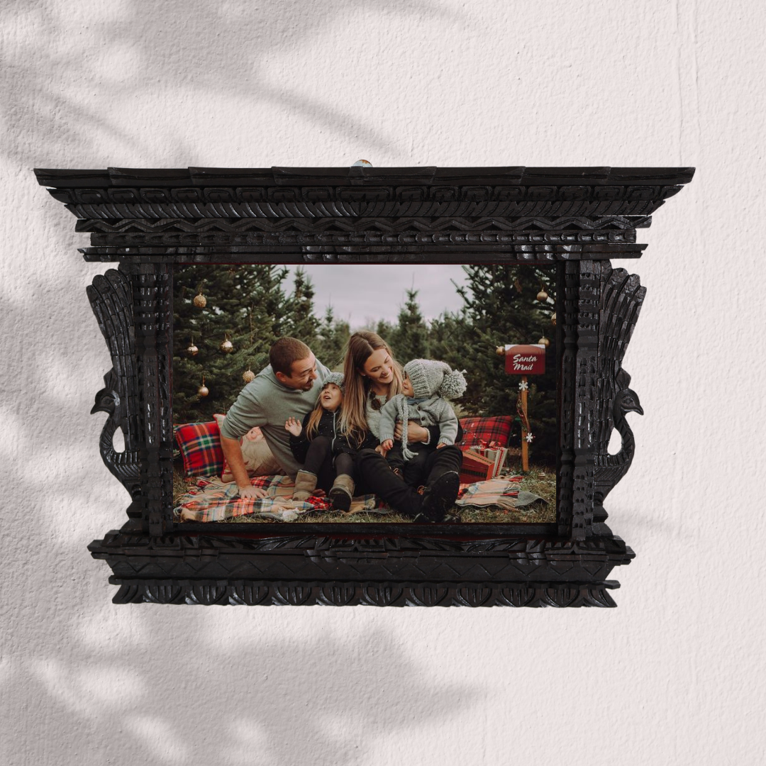 Handmade wooden frame featuring a Family woth and babies photo, ideal for a unique sentimental home décor piece.