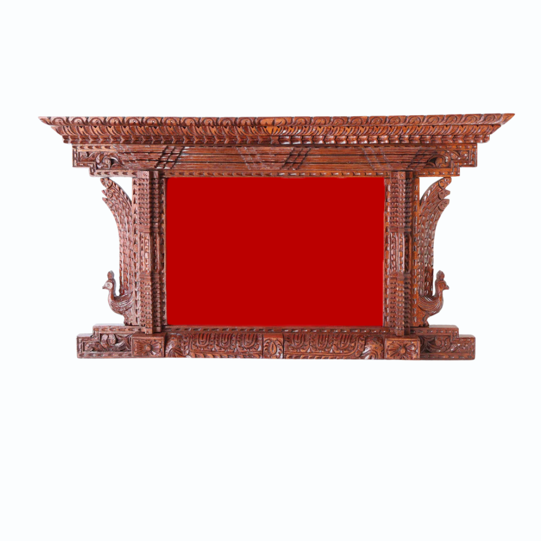 Grand Artisan Peacock handcrafted wooden frame with intricate peacock carvings, perfect for certificates and artwork.