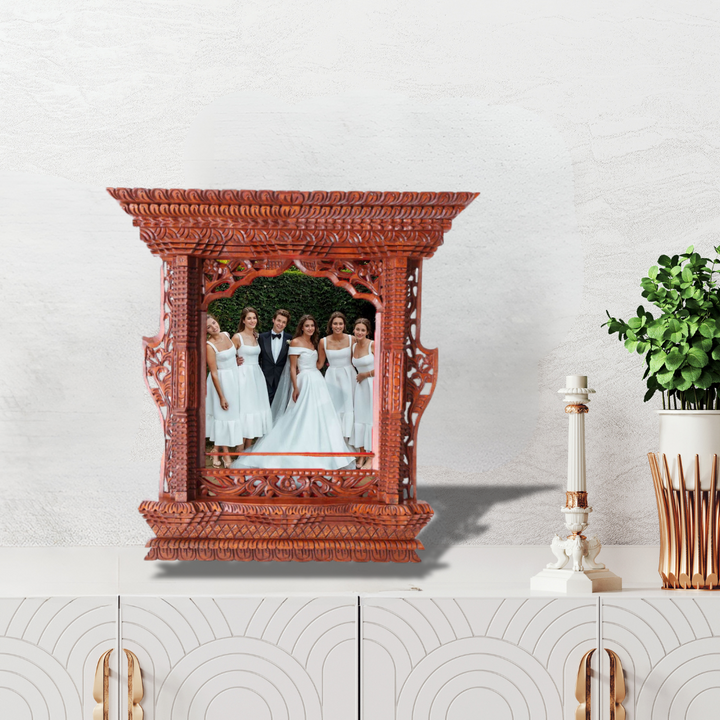 Elegant Royal Arch wooden frame featuring a group wedding photo, perfect for preserving wedding memories with traditional craftsmanship.