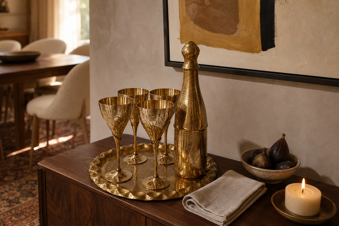 Vintage Solid Brass Vase with Hand-Painted Enamel Details