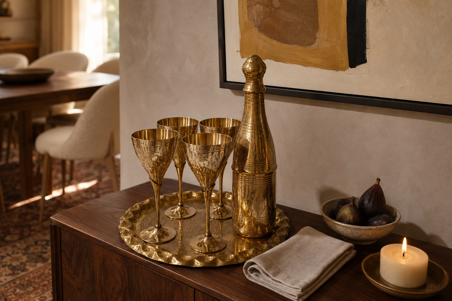 Vintage Solid Brass Vase with Hand-Painted Enamel Details