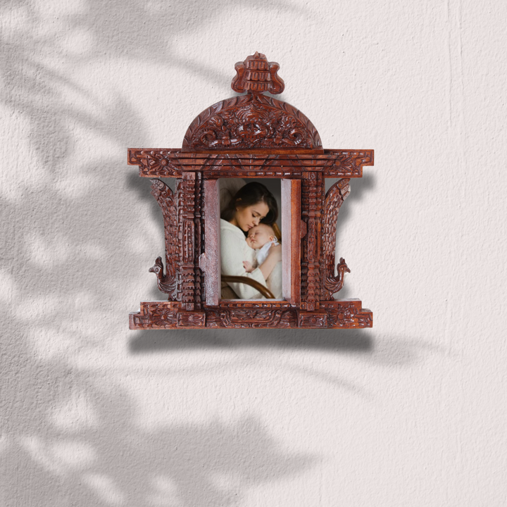 Handmade wooden photo frame featuring a mother and baby picture, perfect for heartfelt home décor or a unique Mother's Day gift.