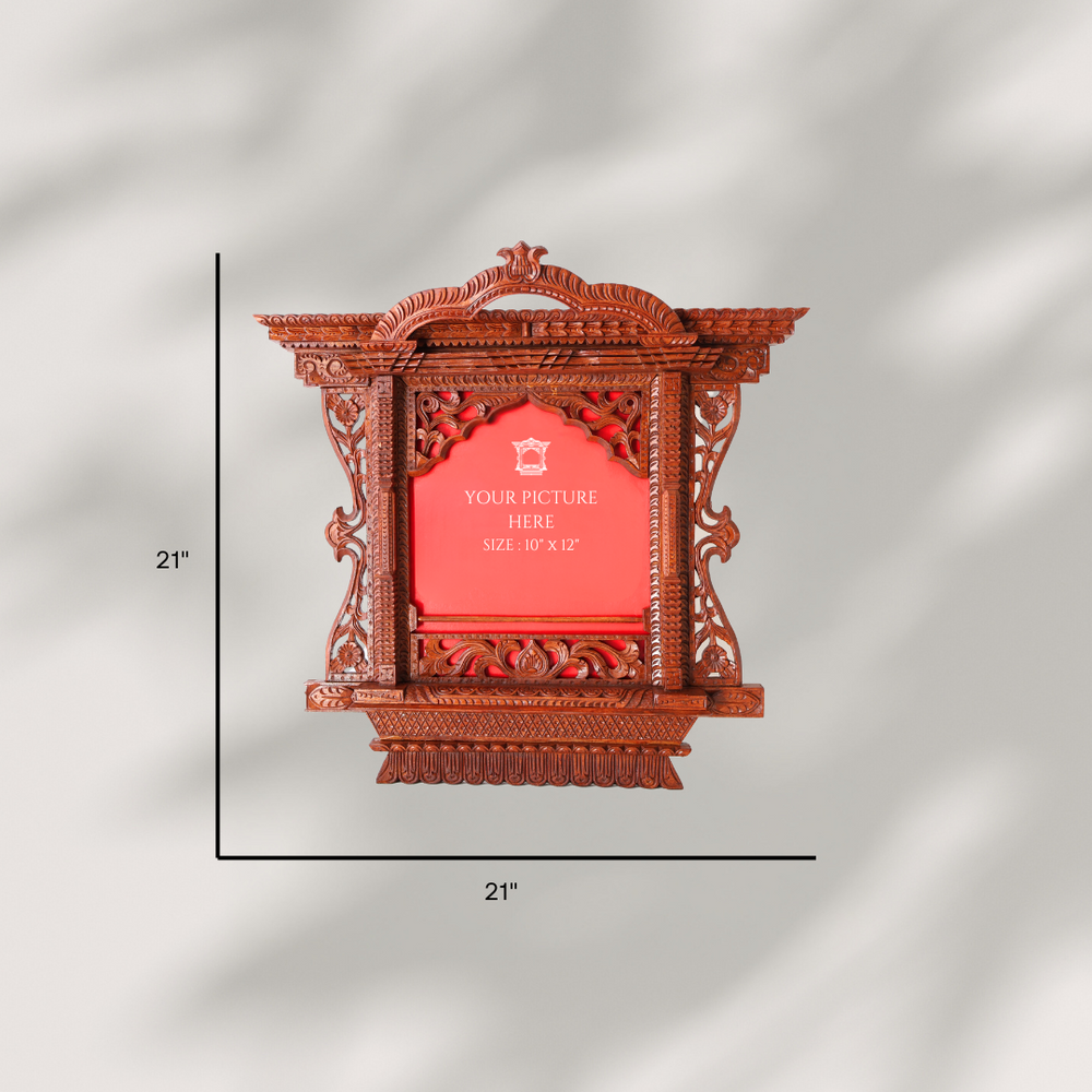 Detailed dimensions of the Royal Kumari Window wooden frame, designed for showcasing photos or artwork in cultural home décor.