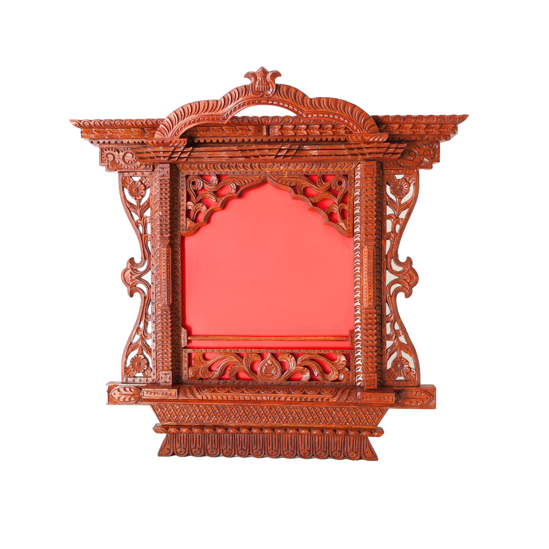 Royal Kumari Window handcrafted wooden frame inspired by traditional Nepalese Kumari Jyal windows, perfect for wall décor and artistic displays.