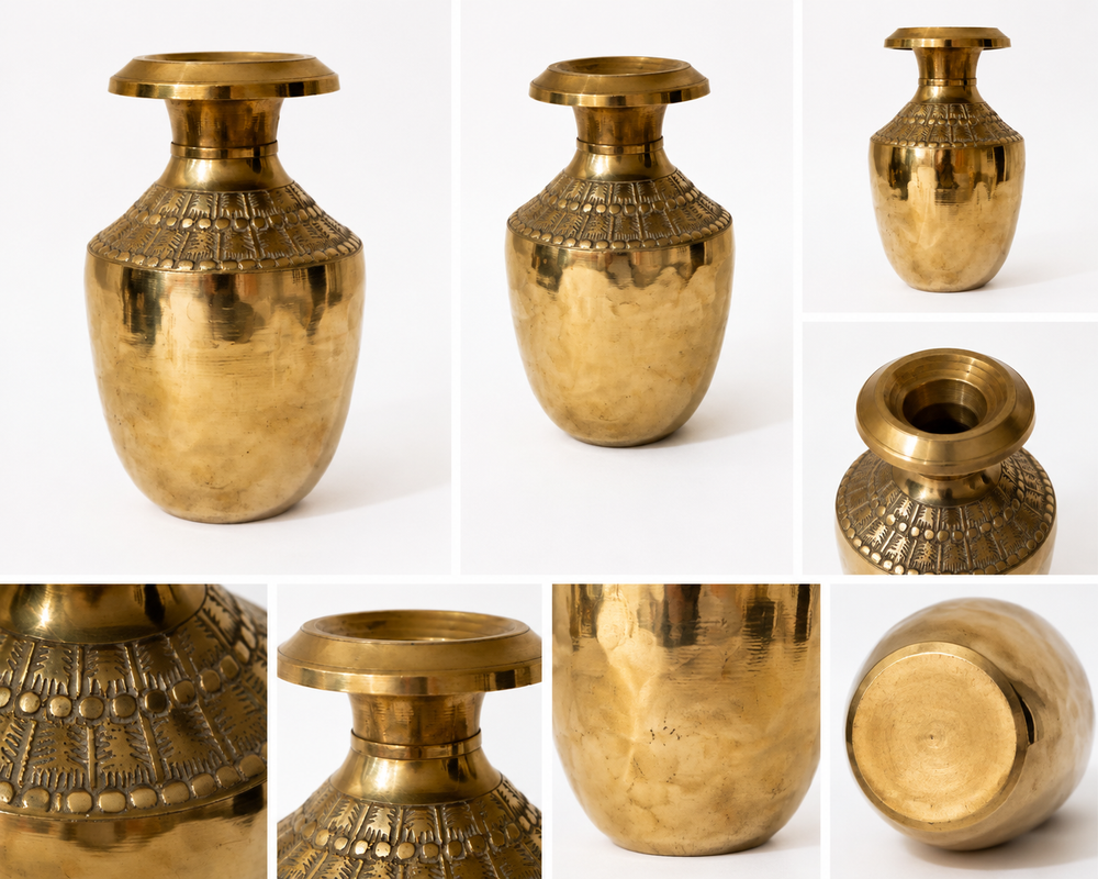 HANDCRAFTED BRASS VESSEL FROM NEPAL- upclose pictures 