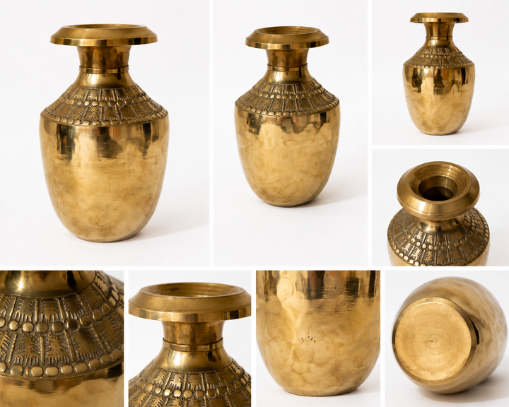 HANDCRAFTED BRASS VESSEL FROM NEPAL- upclose pictures 