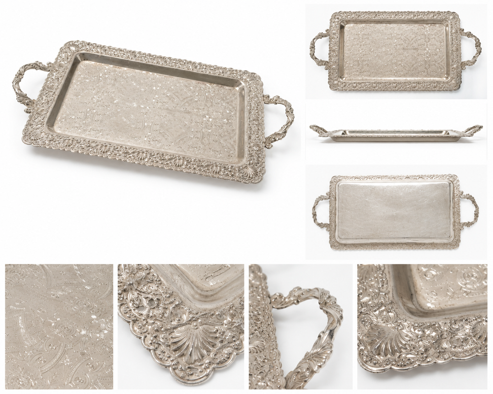 upclose - " Silver-Plated Ornate Serving Tray 