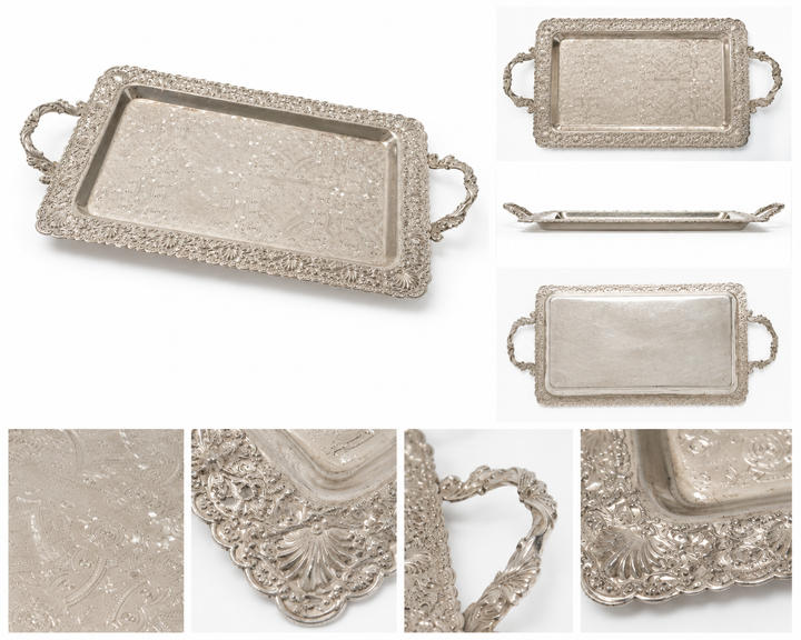 upclose - " Silver-Plated Ornate Serving Tray 