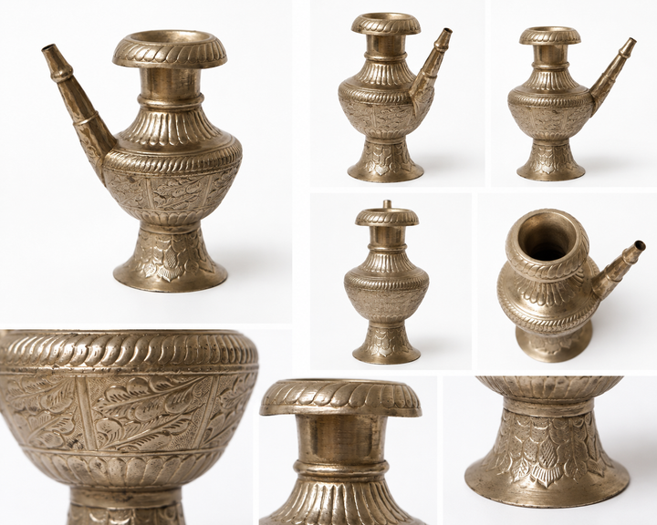 uplose picture of Vintage Nepalese Silver-Plated Karuwa (करुवा) – Handcrafted Ceremonial Vessel